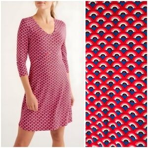 Boden Jersey Rainbow Red Blue Fit Flare Dress, 2